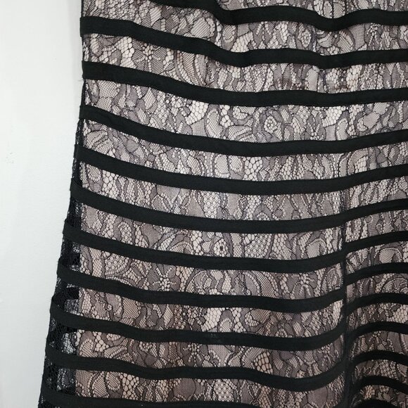 Adrianna Papell Lace Cocktail Midi Dress With Sheer Neck And Hem In Black Size L - Picture 14 of 14